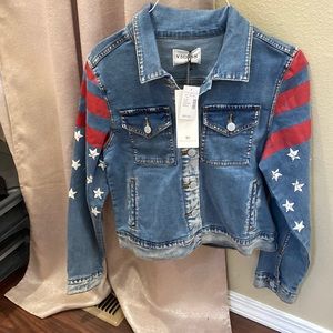 Womens, new with tags Vigoss denim Jean jacket. Size small. Very patriotic